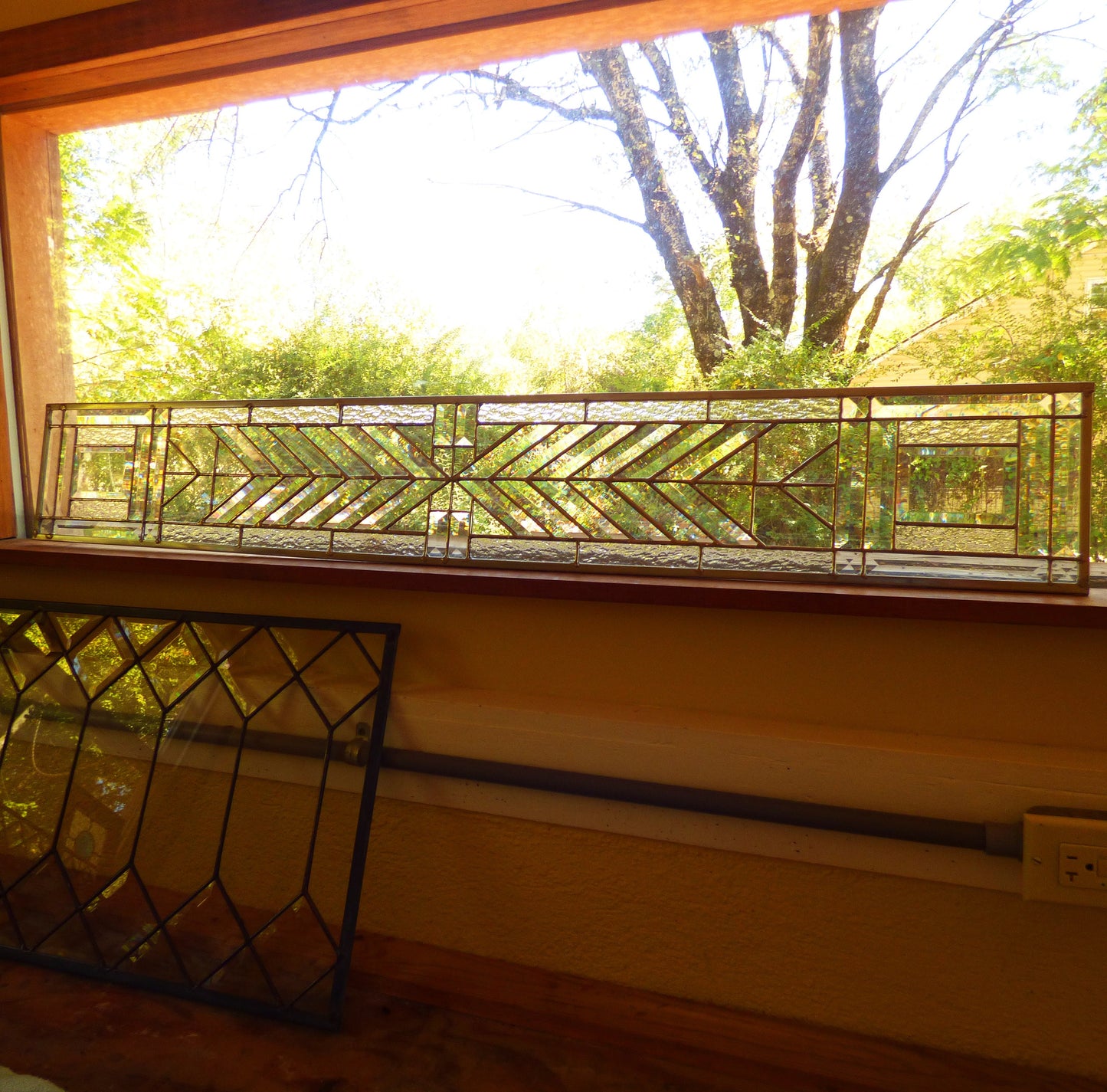 Stained Glass Transom, Sidelight or Window - FLW Altered Design Transom or Sidelight