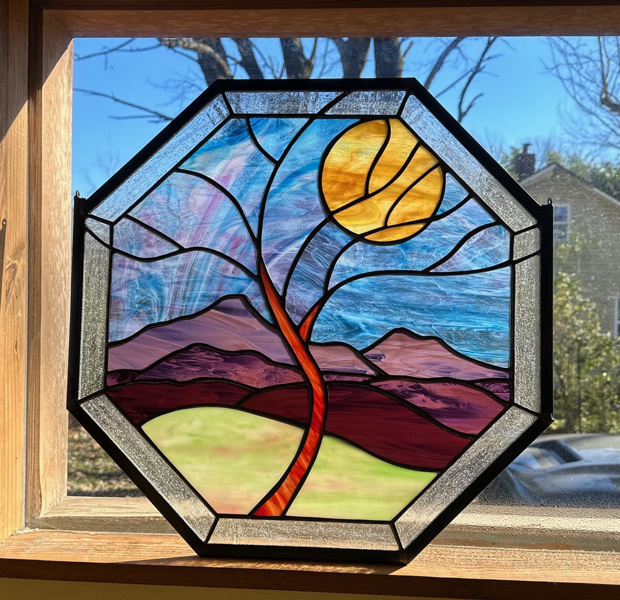 Stained Glass Octagon Moon Scape