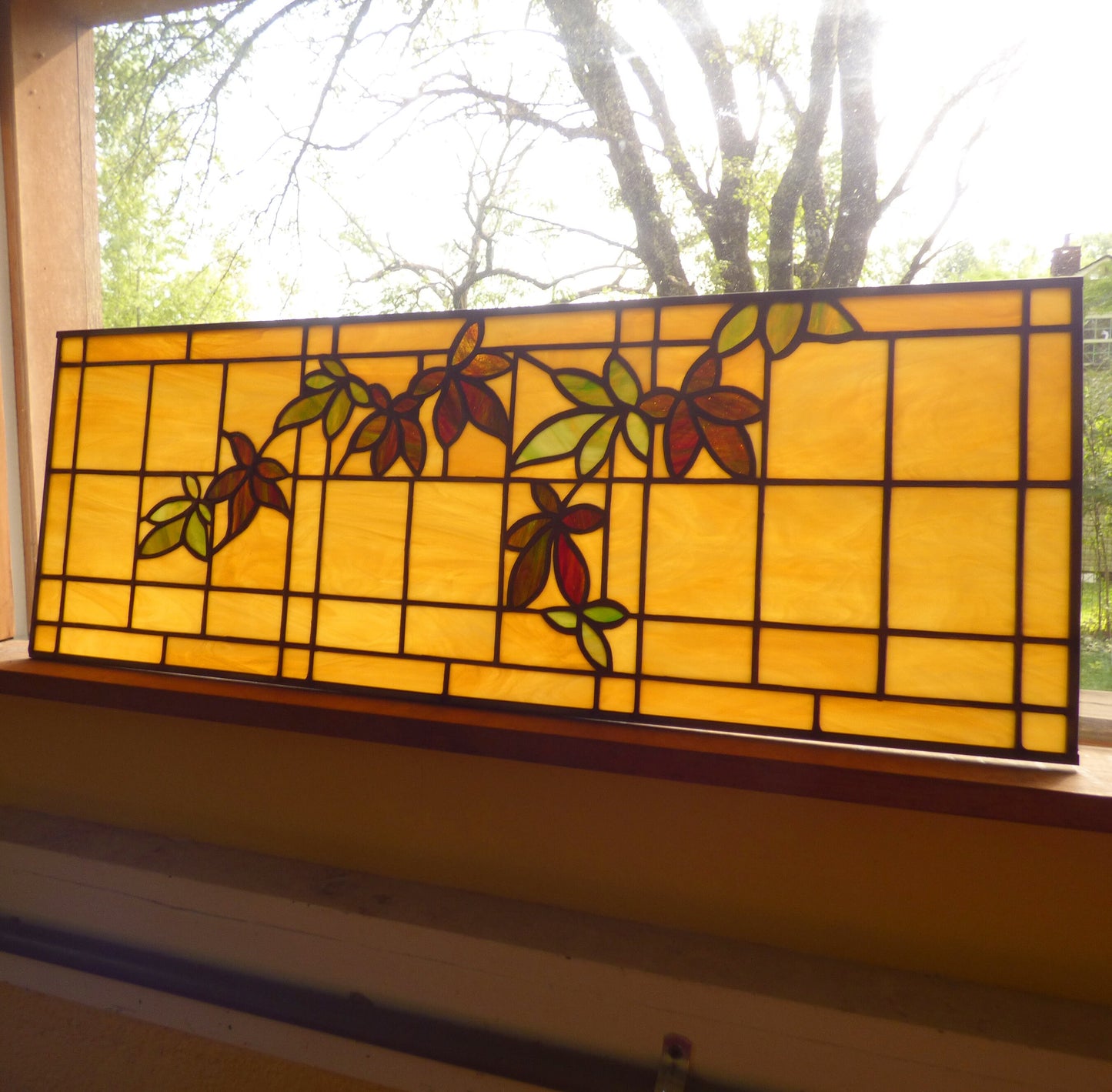 Stained Glass Transom - Leaf Transom Stained Glass Panel -FREE SHIPPING