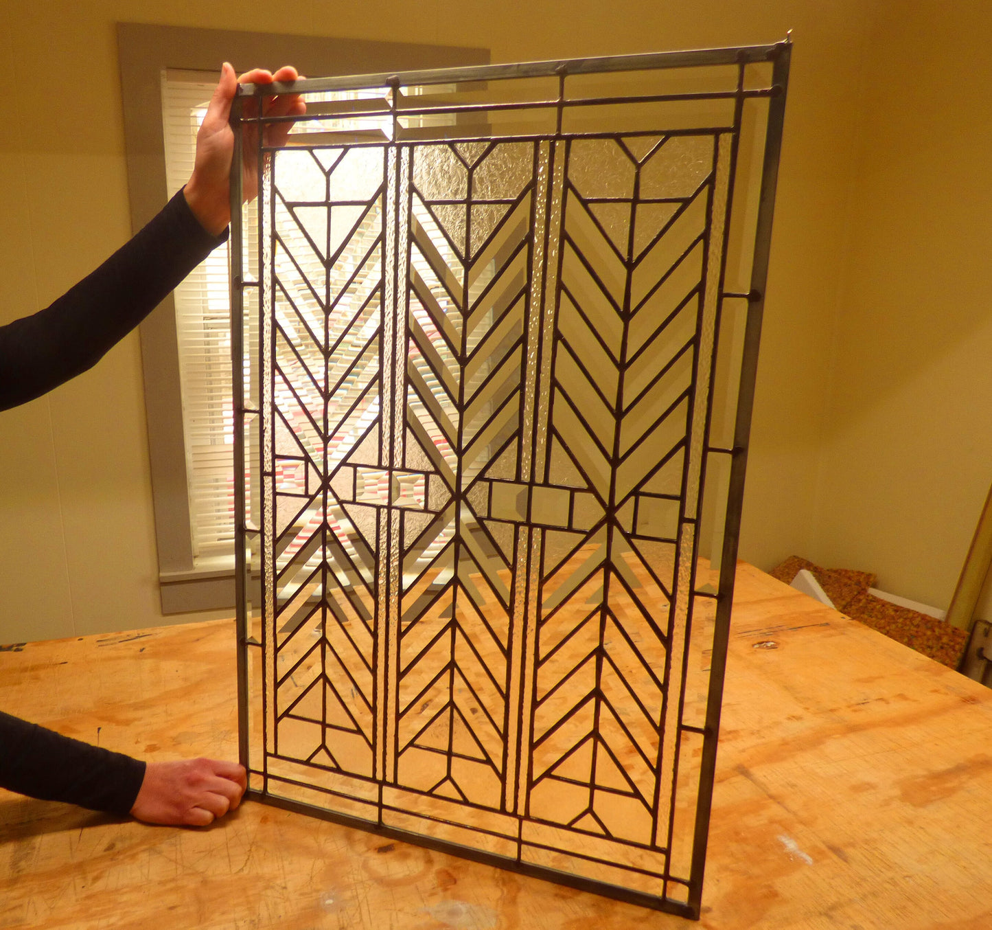 Stained Glass Bevel Transom or Sidelight - FLW Altered Design