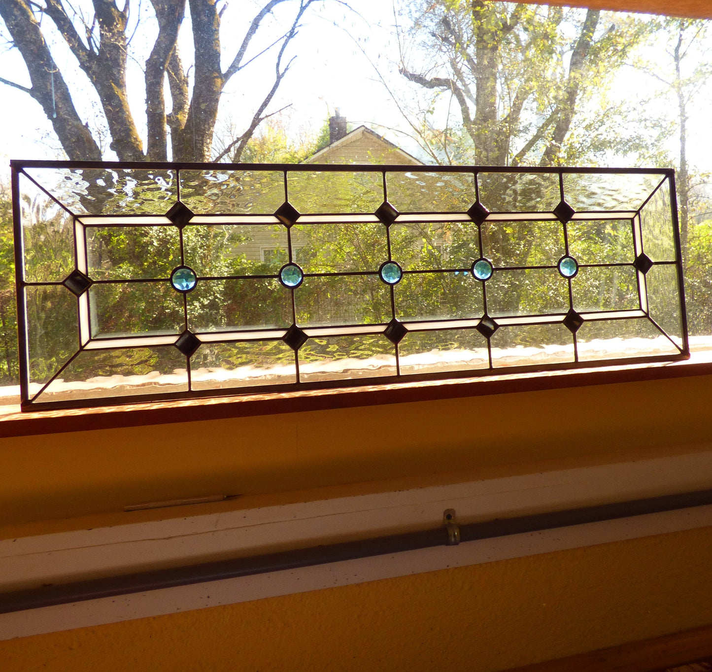 Stained Glass Sidelight or Transom - Vintage Style Sidelights - Black, White, Clear