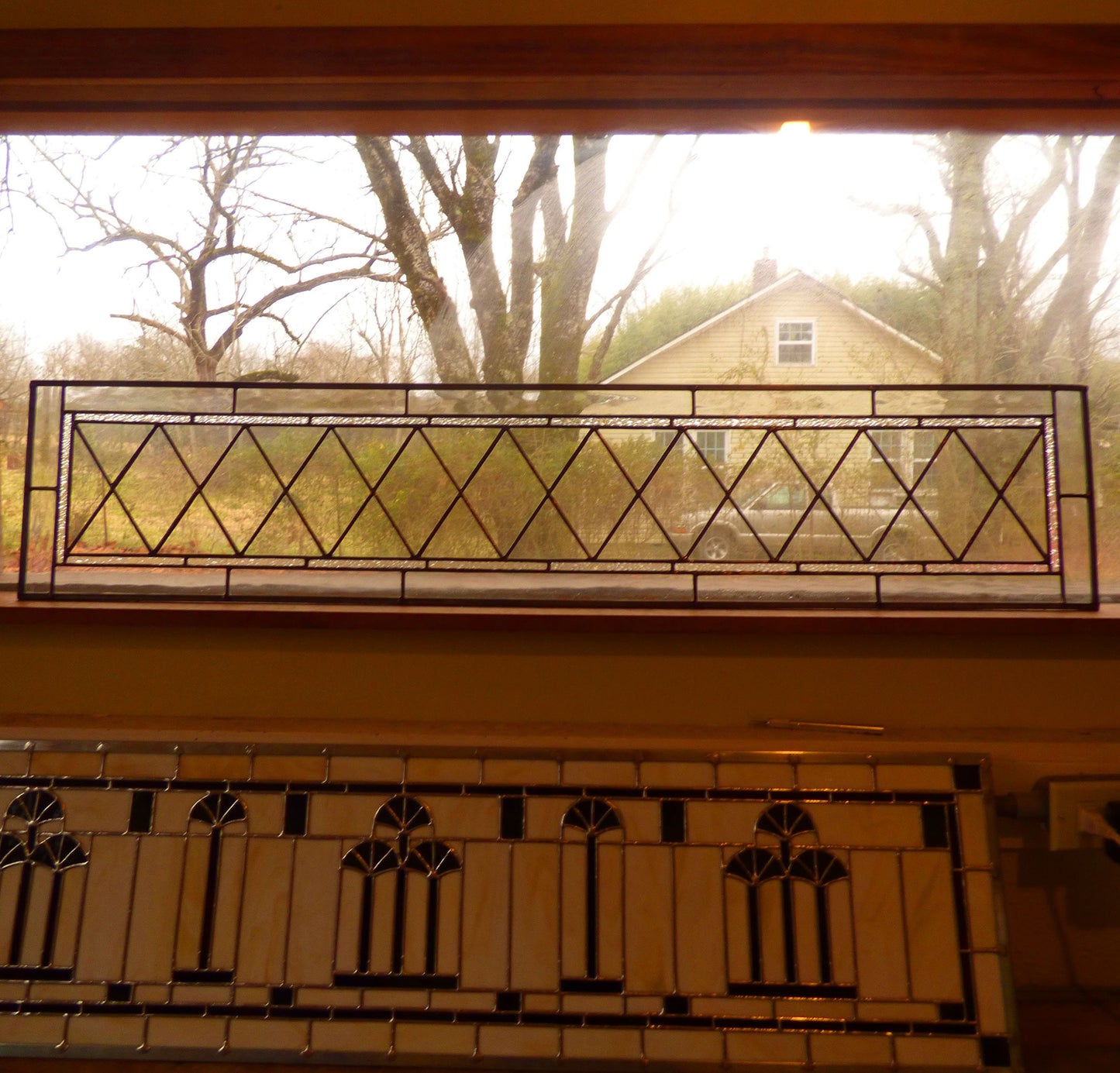 Stained Glass Transom or Sidelight - Clear Diamond Old World Sidelight or Transom
