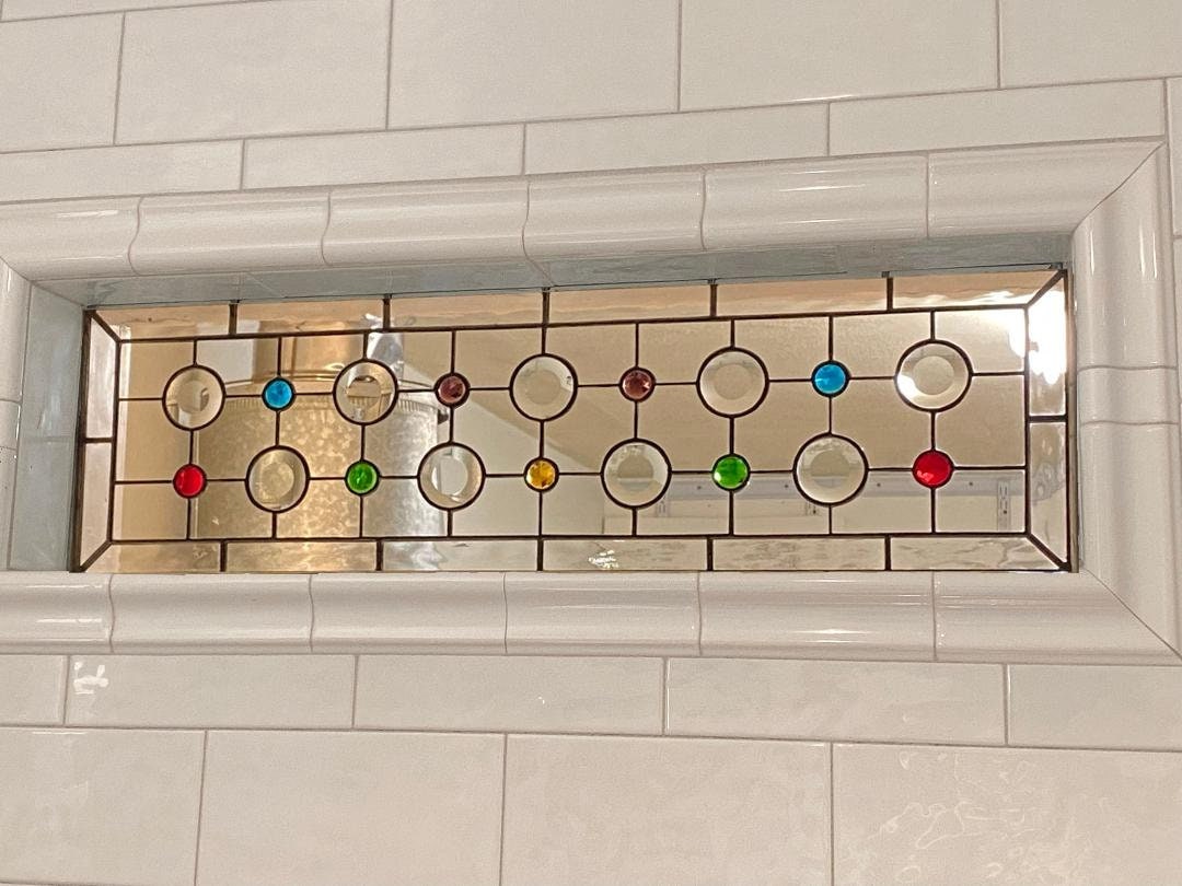 Stained Glass Sidelight / Transom - Circle and Jewel Panel