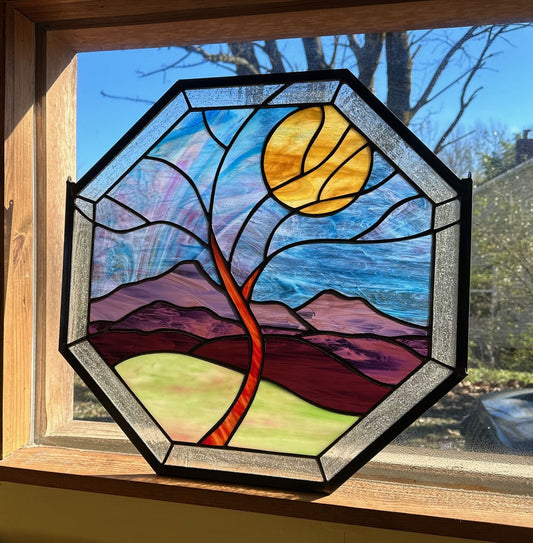 Stained Glass Octagon Moon Scape