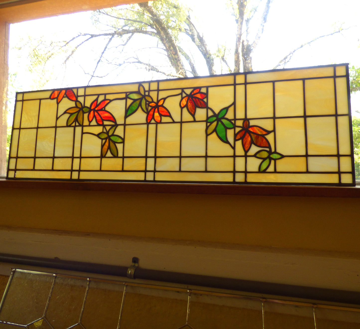 PREMADE and READY to SHIP - Stained Glass Transom - Leaf Transom Stained Glass Panel