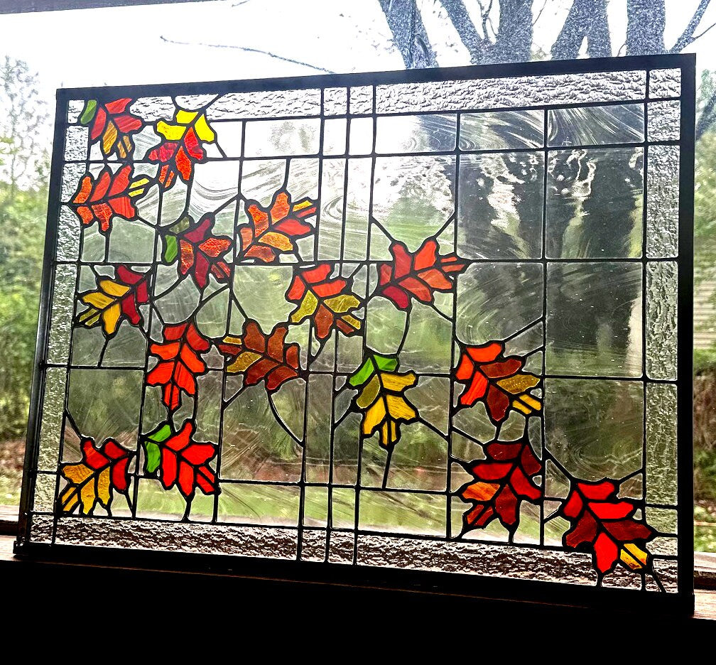 Oak Leaf Stained Glass Transom or Sidelight