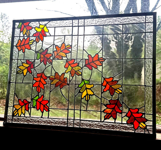 Oak Leaf Stained Glass Transom or Sidelight
