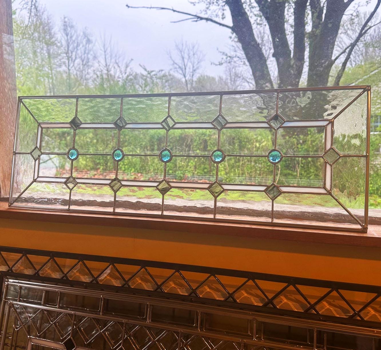 Stained Glass Sidelight or Transom - Vintage Style with Earth Tones