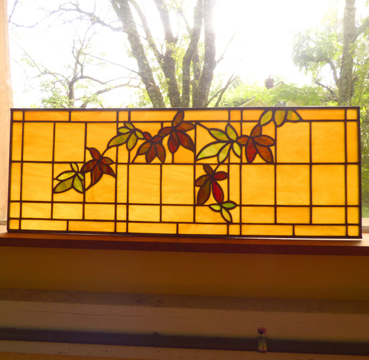 Stained Glass Transom - Leaf Transom Stained Glass Panel -FREE SHIPPING