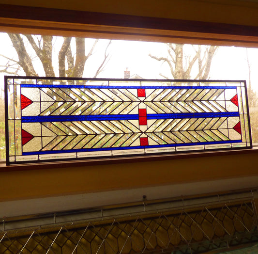 Stained Glass Bevel Transom or Sidelight - FLW Altered Design in Color