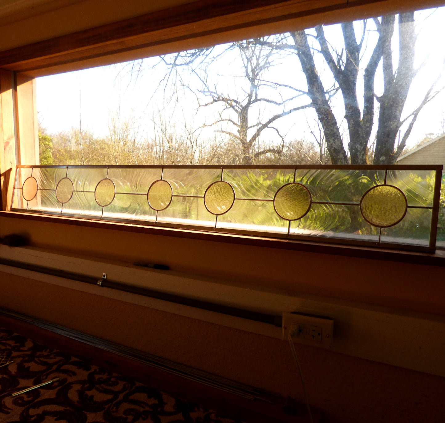 Stained Glass Sidelight or Transom - Beautifully Simplified Circular Panel - FREE SHIPPING