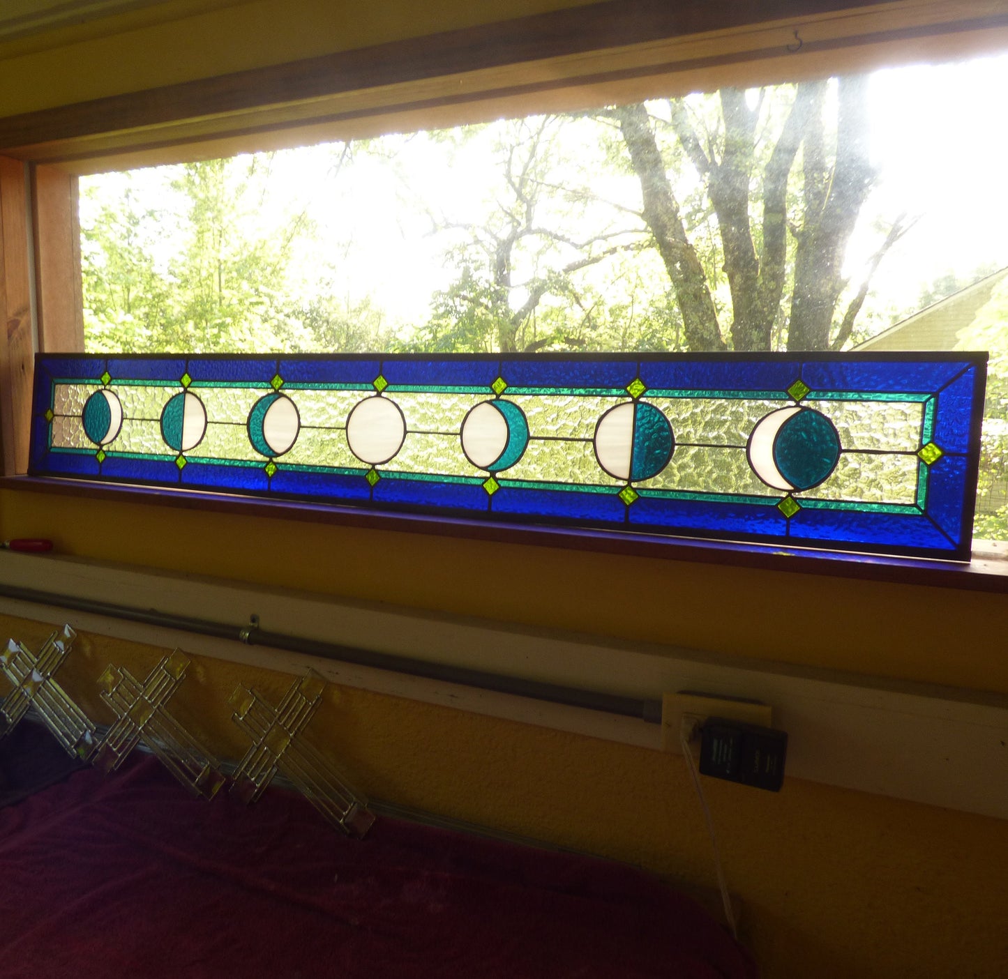 Stained Glass Transom, Sidelight or Suncatcher - Celestial Moon Phase