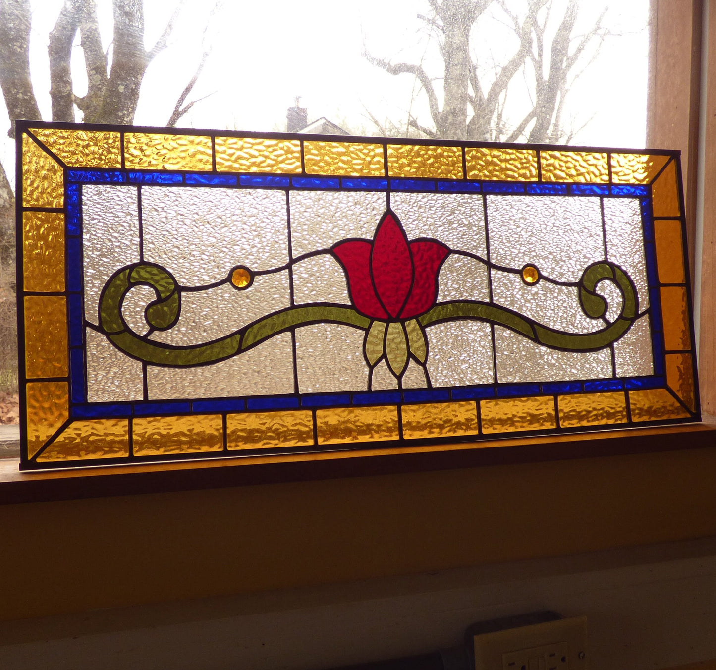 PREMADE and READY to SHIP!! Stained Glass Transom - Victorian Tulip Transom