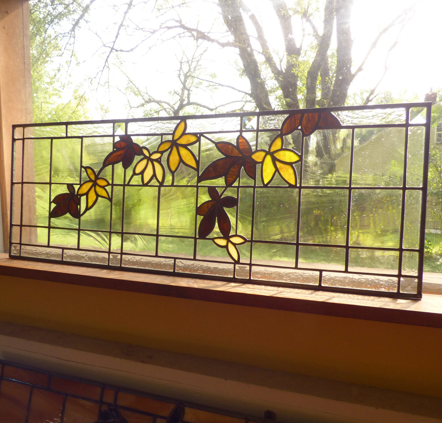 Stained Glass Transom or Sidelight - Baroque Leaf Transom or Sidelight