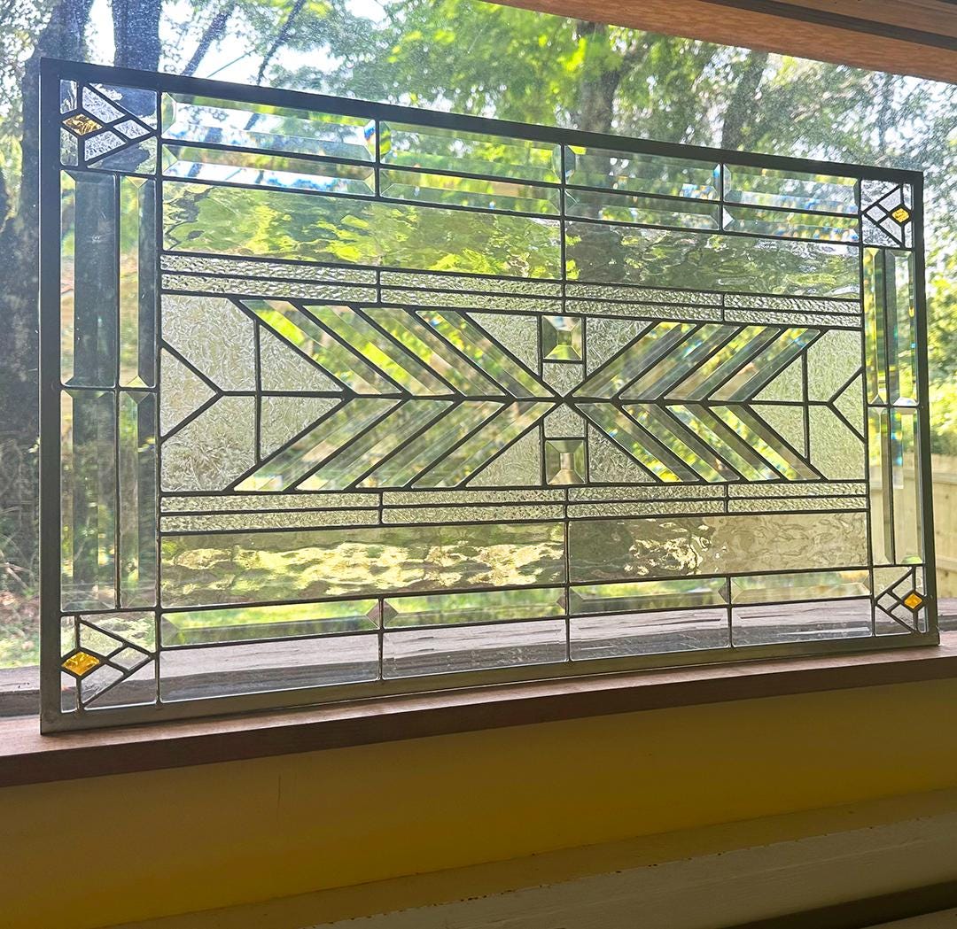 Stained Glass Transom, Sidelight or Window - FLW Altered Design Transom or Sidelight