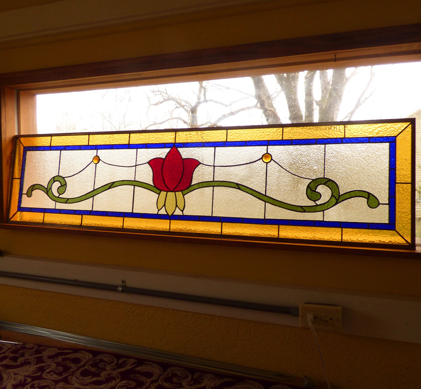 Stained Glass Transom - Victorian Tulip - FREE SHIPPING