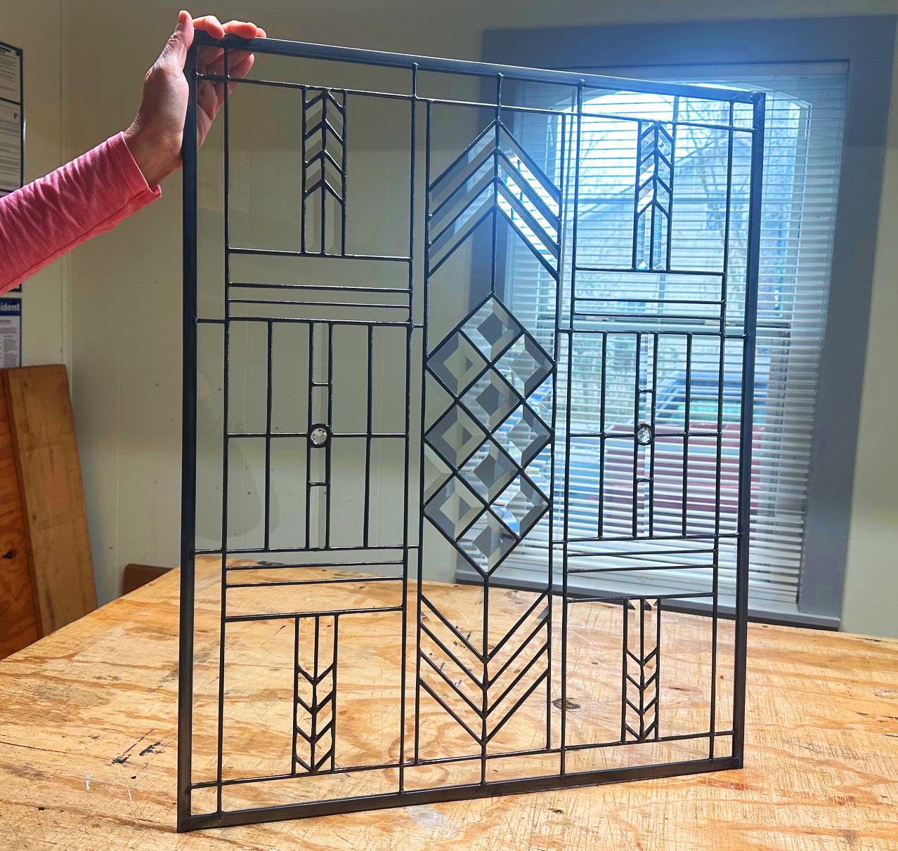 Stained Glass Bevel Sidelight or Transom - FLW Altered Design in Color