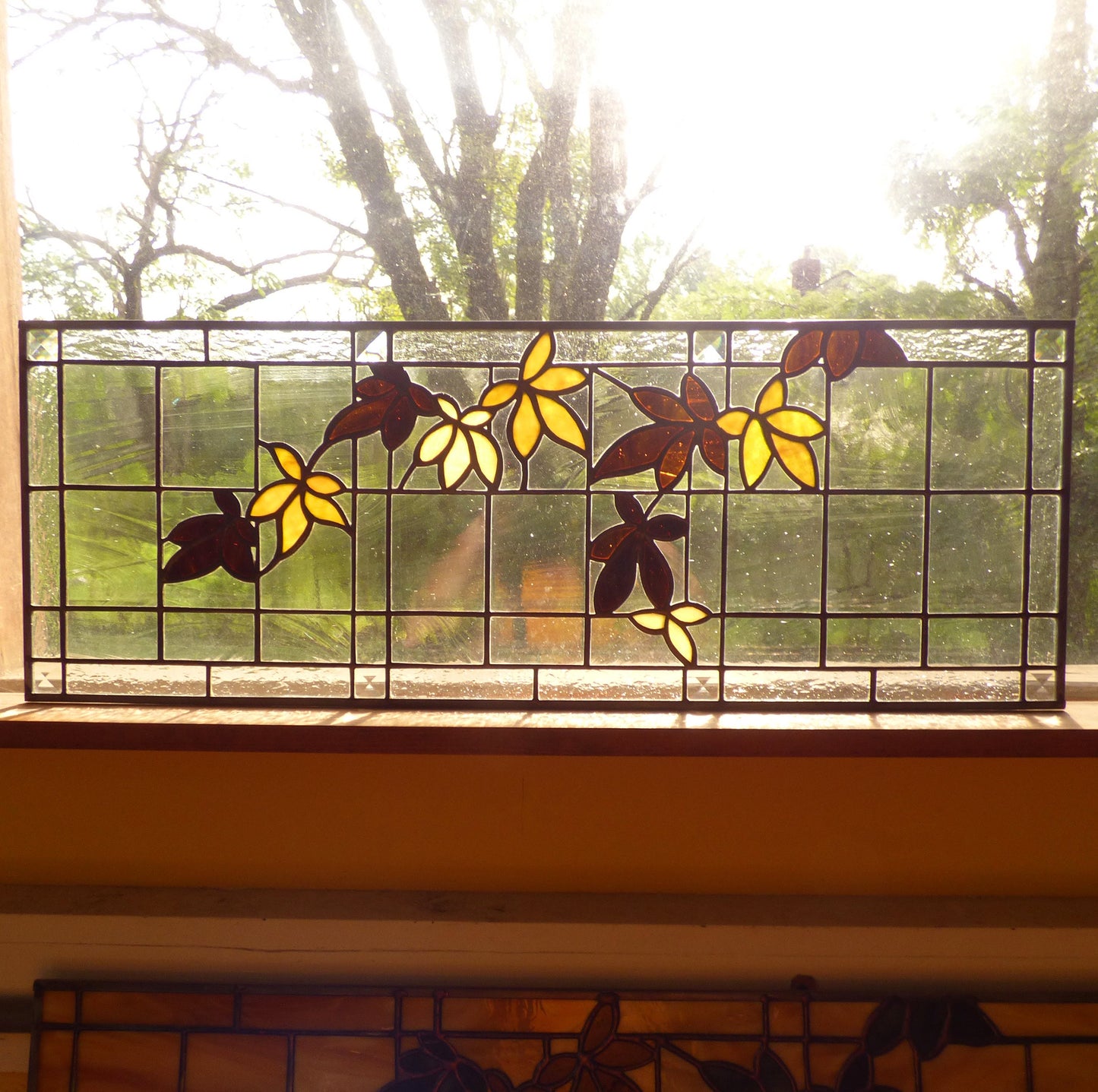 Stained Glass Transom or Sidelight - Baroque Leaf Transom or Sidelight