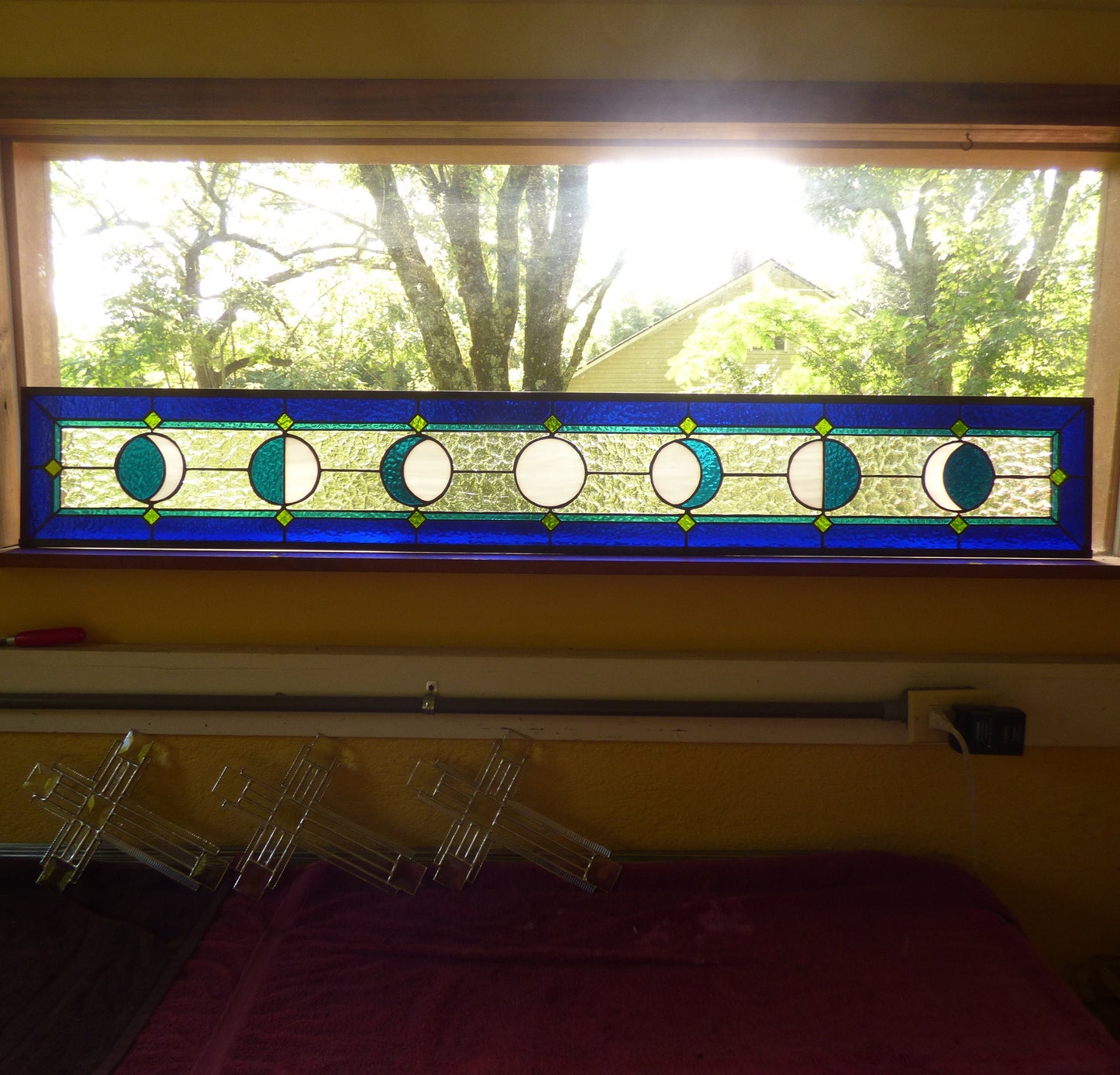 Stained Glass Transom, Sidelight or Suncatcher - Celestial Moon Phase