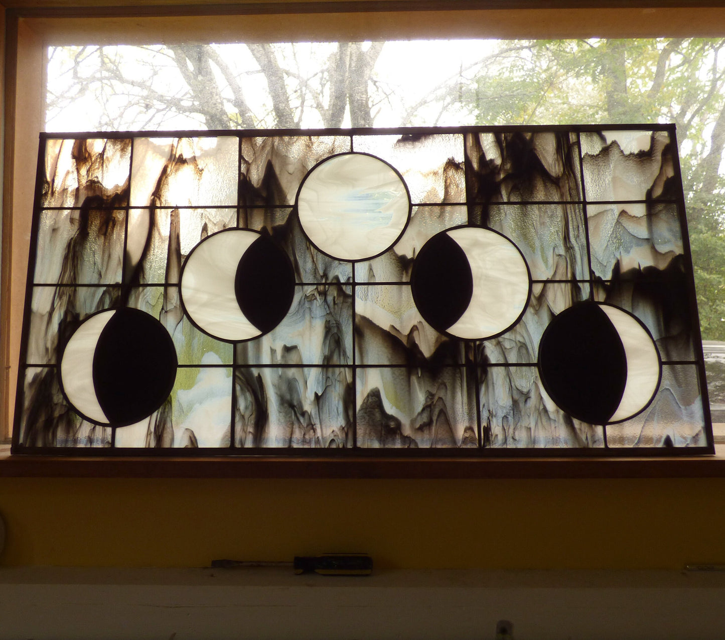 Stained Glass Transom or Sidelight - Celestial Moon Phase