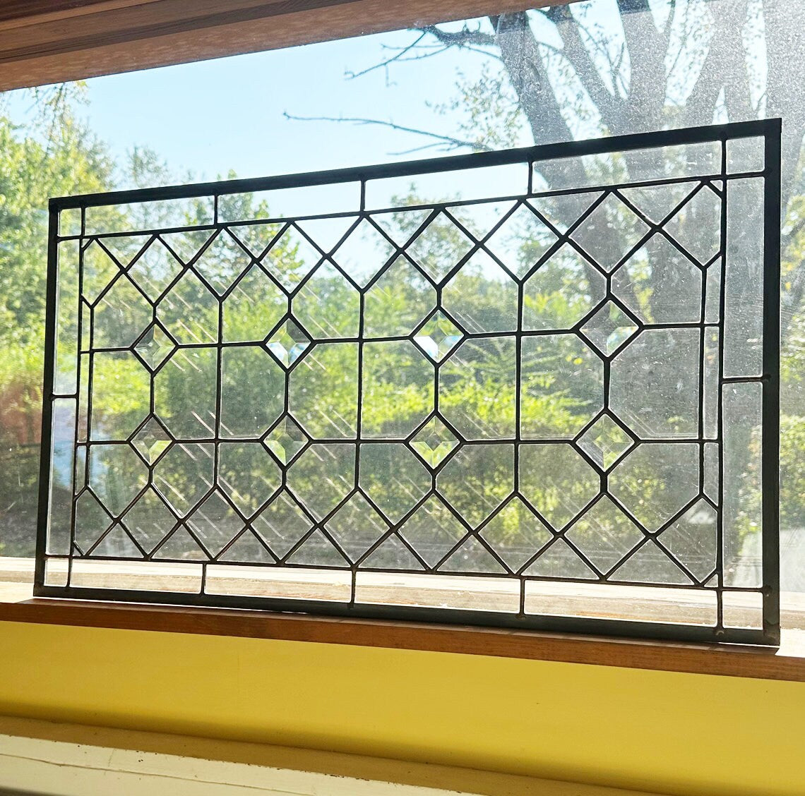 Stained Glass Transom, Sidelight or Window - Trellis with Diamonds