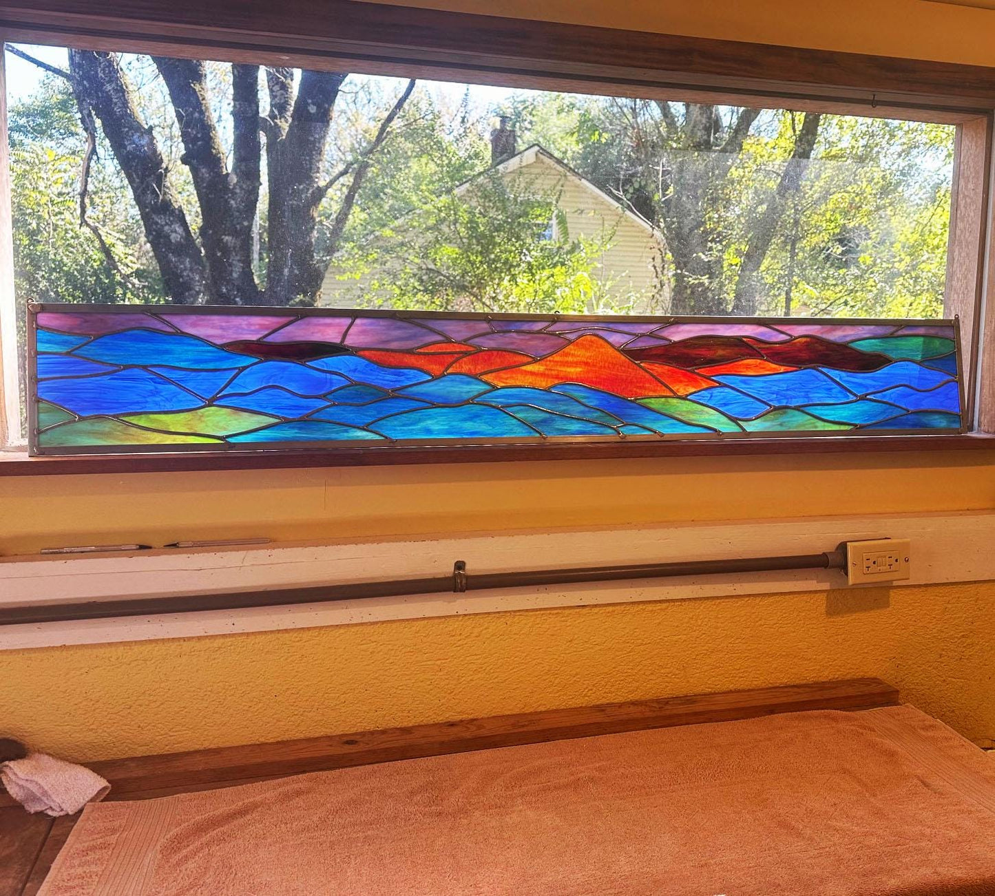 PREMADE and ready to SHIP - Stained Glass Transom - Scenic Mountains
