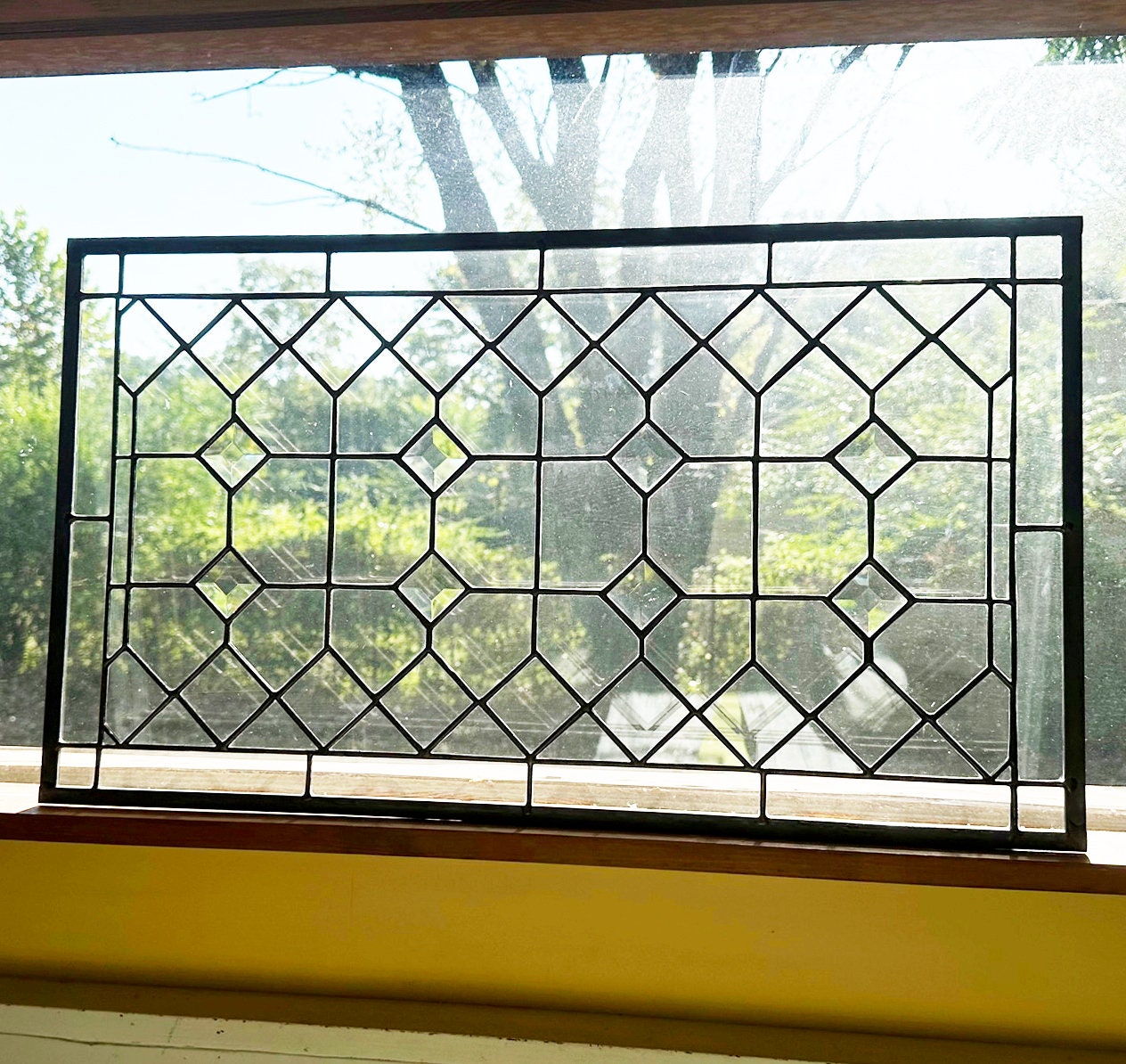 Stained Glass Transom, Sidelight or Window - Trellis with Diamonds