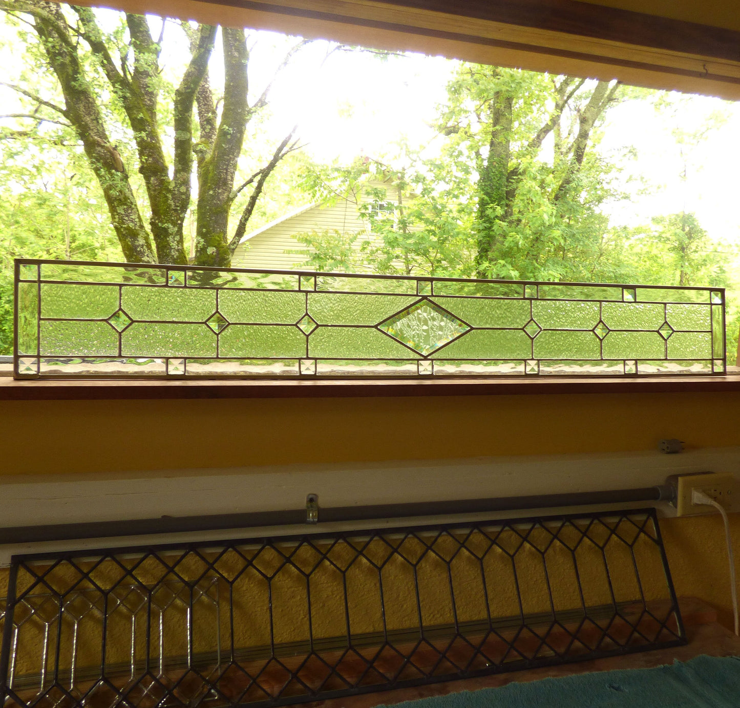 Stained Glass Transom or Sidelight - 3 Diamond Long