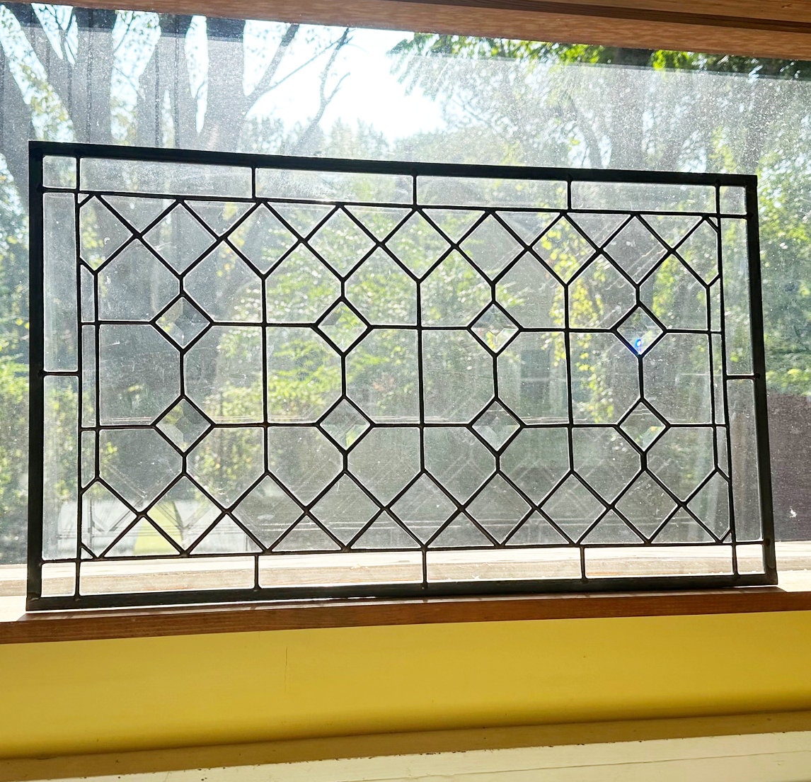 Stained Glass Transom, Sidelight or Window - Trellis with Diamonds