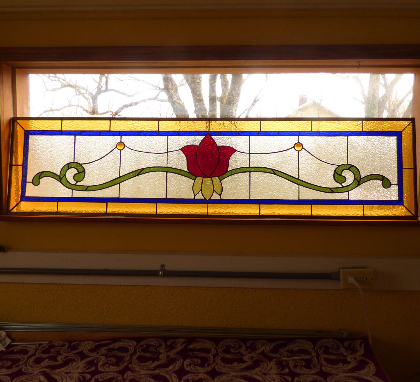 Stained Glass Transom - Victorian Tulip - FREE SHIPPING