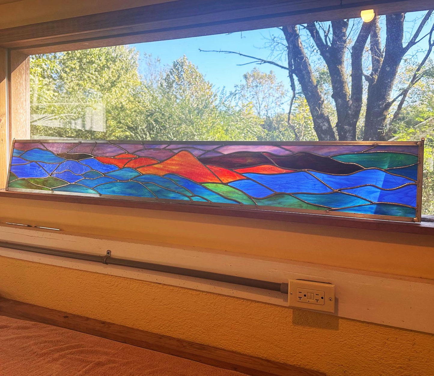 PREMADE and ready to SHIP - Stained Glass Transom - Scenic Mountains