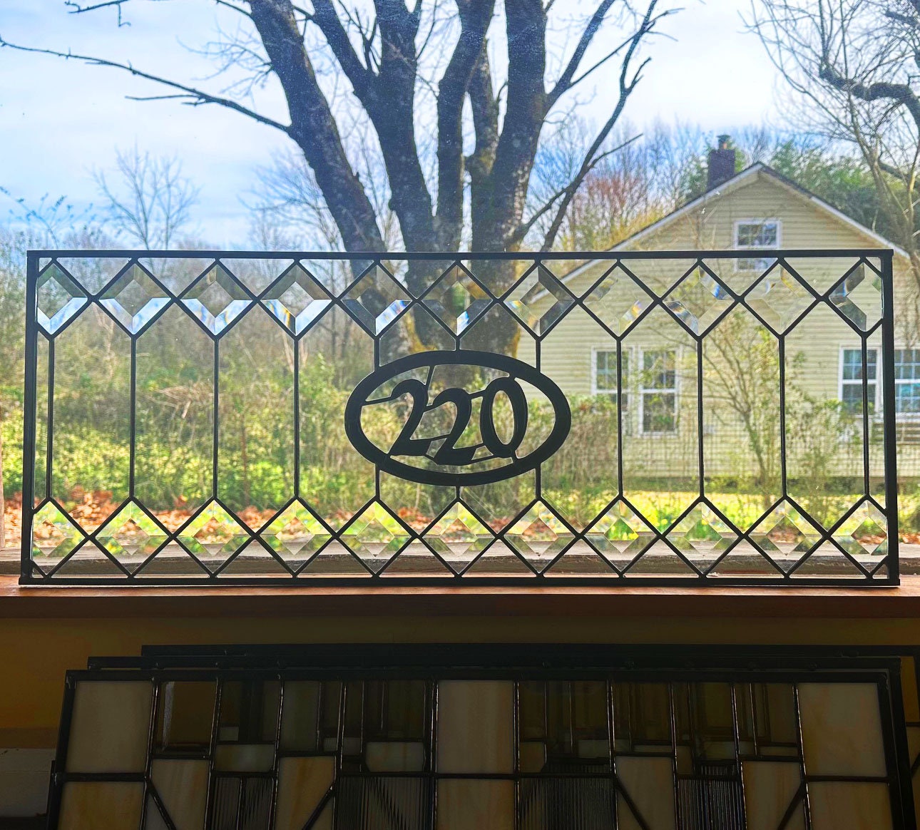 Stained Glass Transom - Address Trellis Transom - FREE SHIPPING