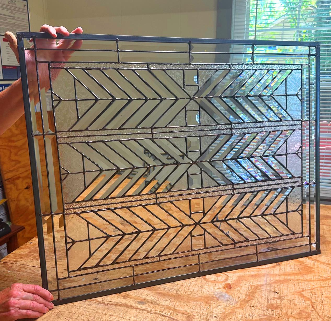 Stained Glass Bevel Sidelight or Transom - FLW Altered Design in Color