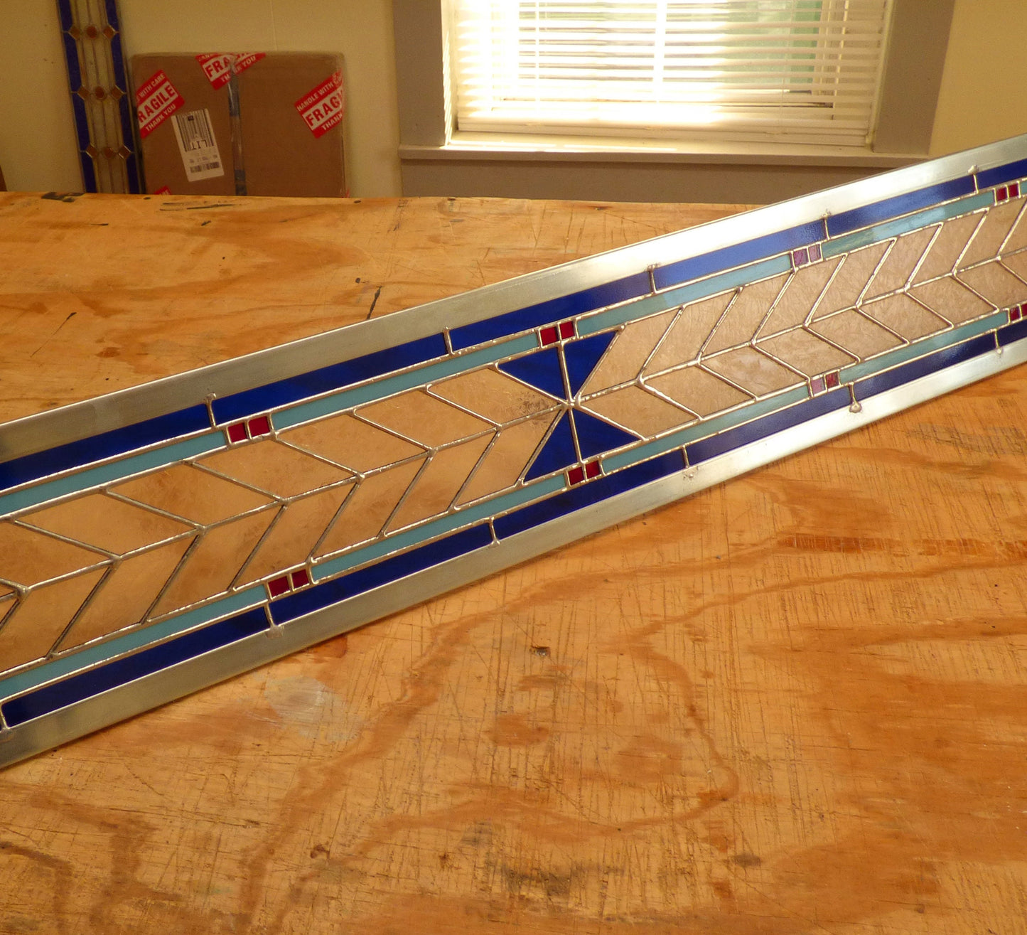 Stained Glass Bevel Sidelight or Transom - FLW Altered Design in Color