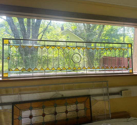 Stained Glass Transom - Trellis Transom with Border and Rondel