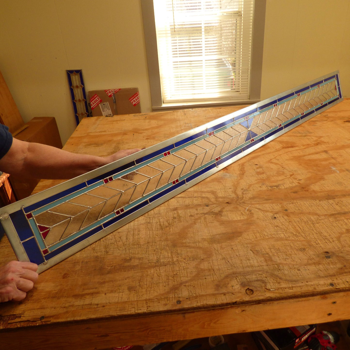 Stained Glass Bevel Sidelight or Transom - FLW Altered Design in Color