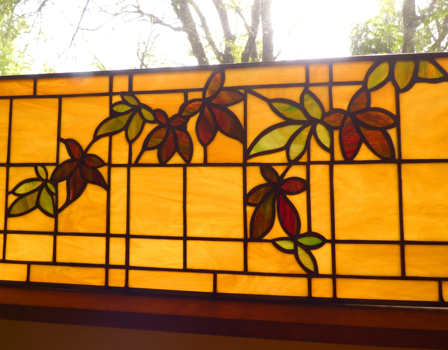 Stained Glass Transom - Leaf Transom Stained Glass Panel -FREE SHIPPING