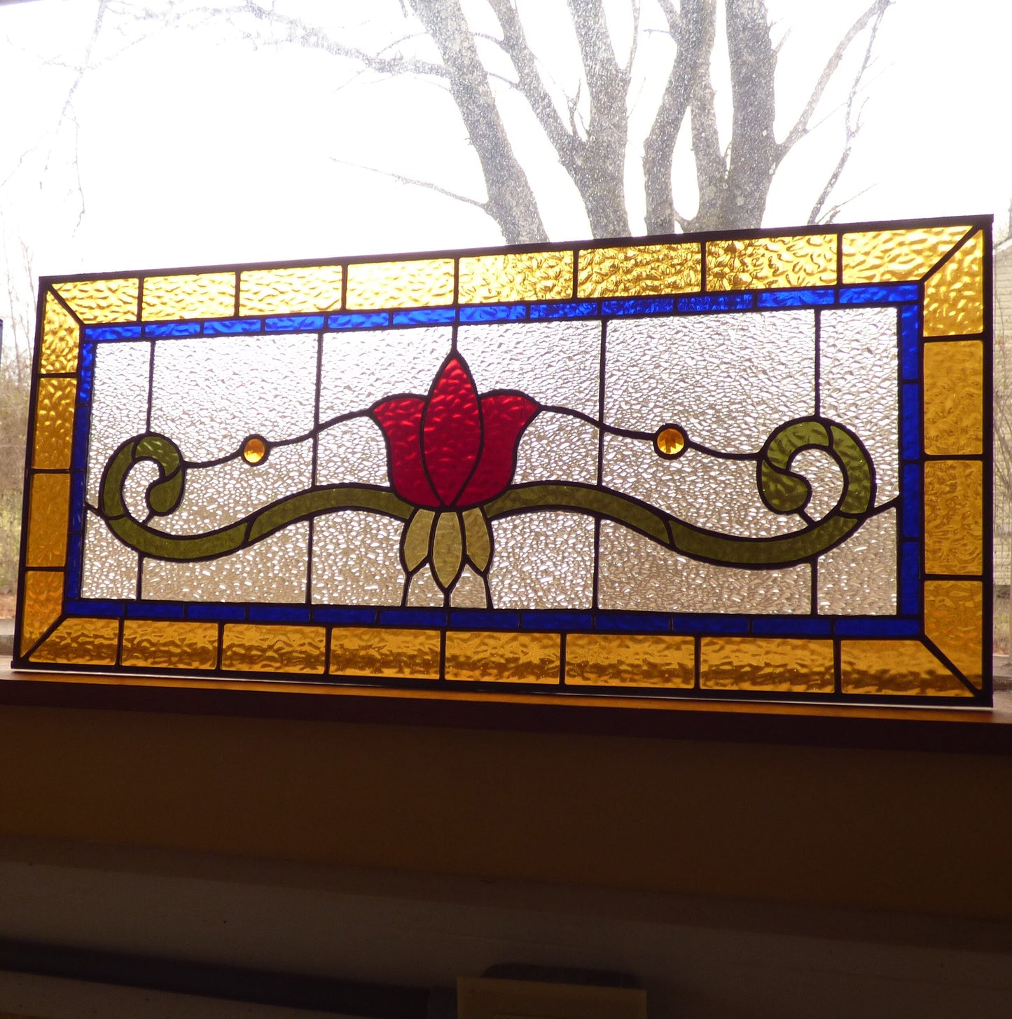 PREMADE and READY to SHIP!! Stained Glass Transom - Victorian Tulip Transom
