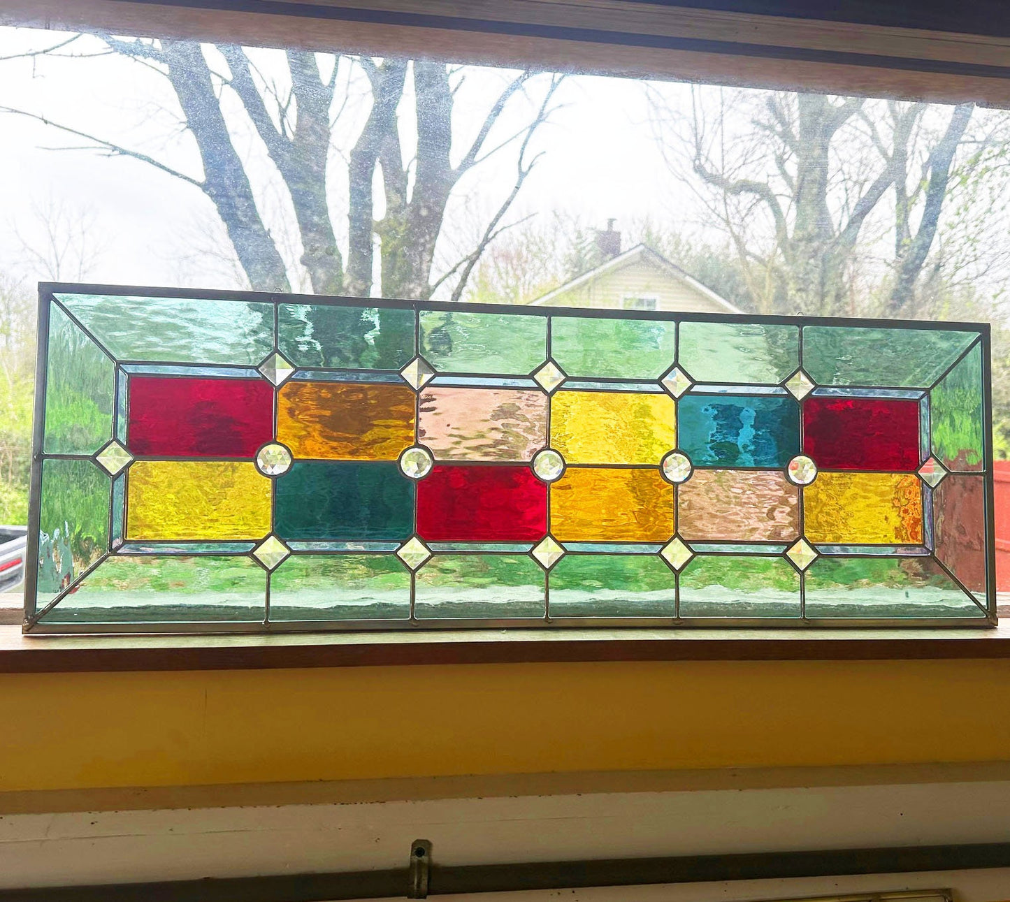 Stained Glass Transom or Sidelight - Multi-colored Victorian Transom or Sidelight