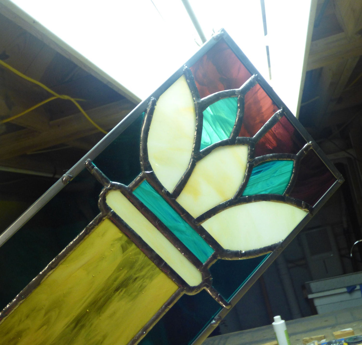 Stained Glass Sidelight - Vintage Flower Column
