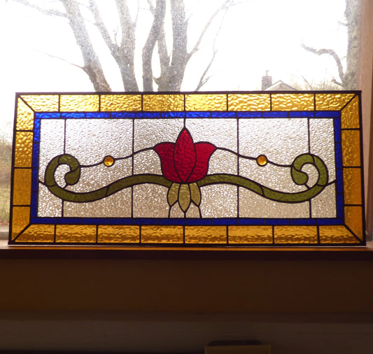 PREMADE and READY to SHIP!! Stained Glass Transom - Victorian Tulip Transom