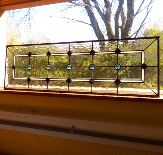 Stained Glass Sidelight or Transom - Vintage Style Sidelights - Black, White, Clear