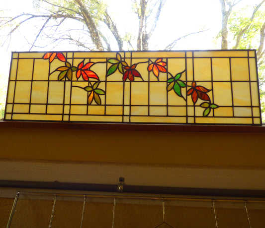 PREMADE and READY to SHIP - Stained Glass Transom - Leaf Transom Stained Glass Panel