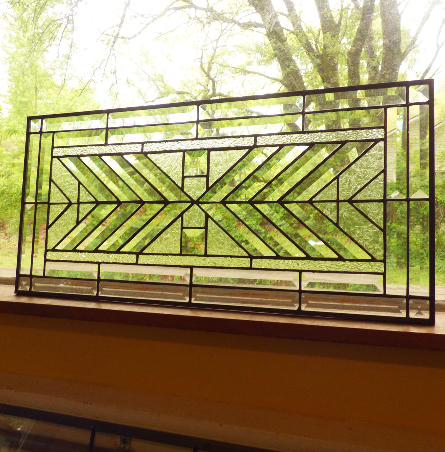 Stained Glass Bevel Transom or Sidelight - FLW Altered Design