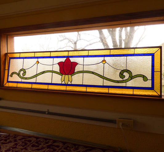 Stained Glass Transom - Victorian Tulip - FREE SHIPPING