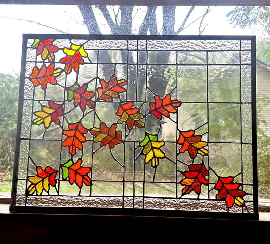 Oak Leaf Stained Glass Transom or Sidelight