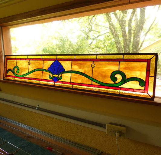 Stained Glass Transom - Victorian Fleur de Lis Transom