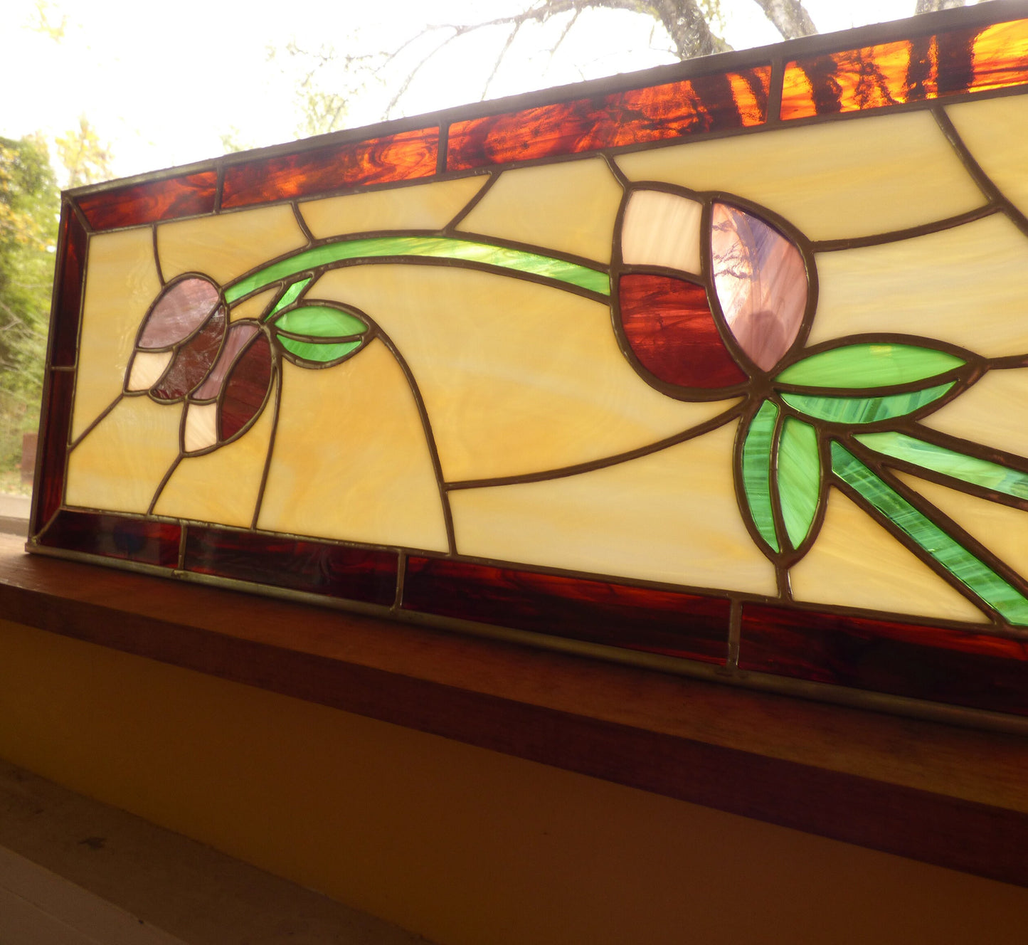Stained Glass Transom or Sidelight - Tulip Panel - FREE SHIPPING