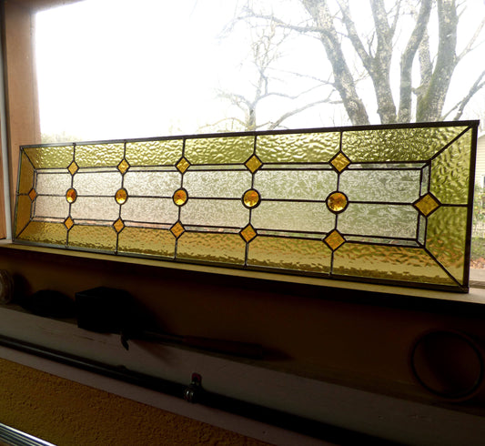 Stained Glass Sidelight or Transom - Olive Green Vintage Style