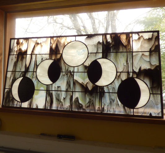 Stained Glass Transom or Sidelight - Celestial Moon Phase